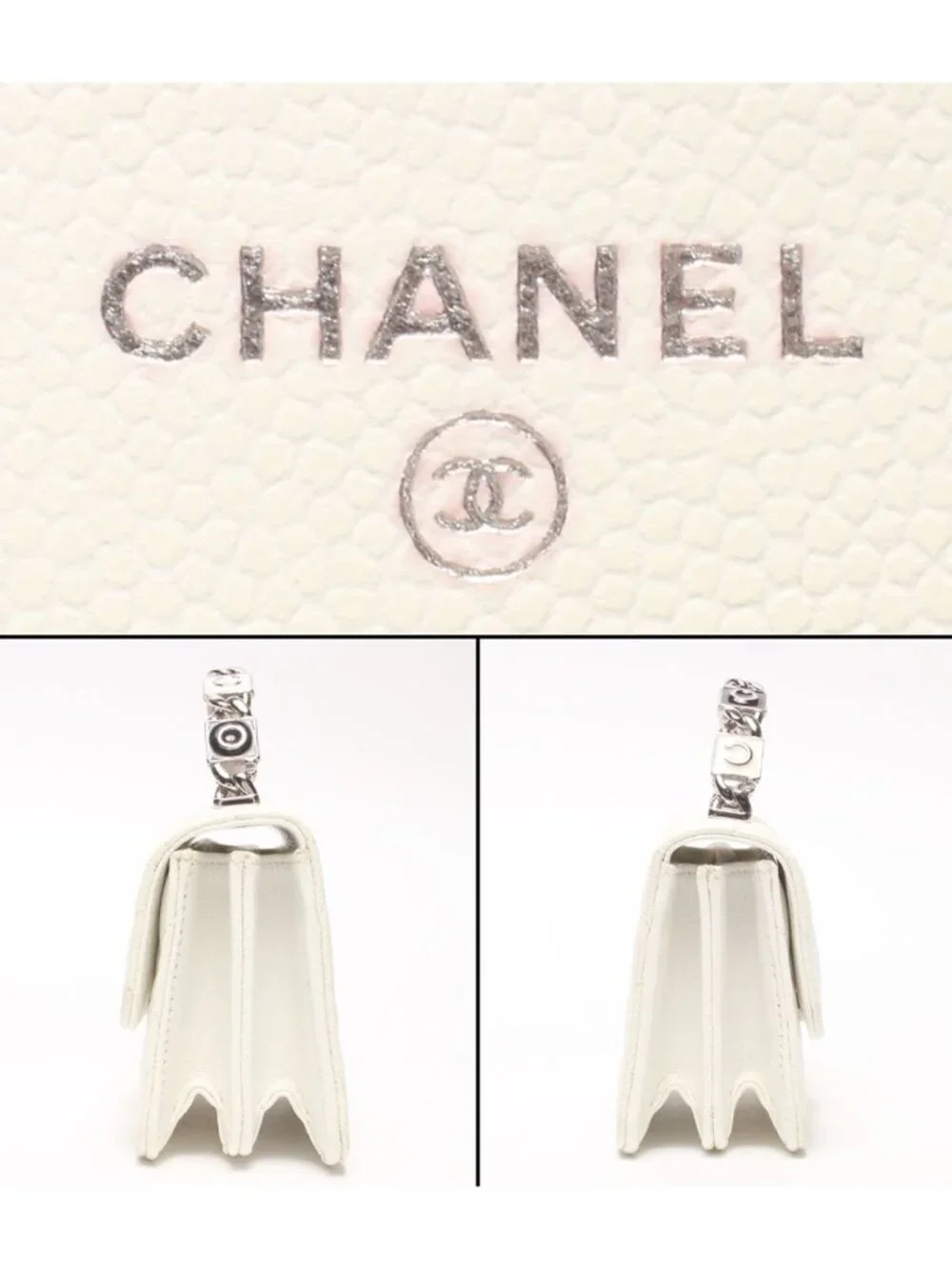 Chanel Mini Chain Shoulder Bag Clutch Crossbody Silver Quilted Caviar Leather